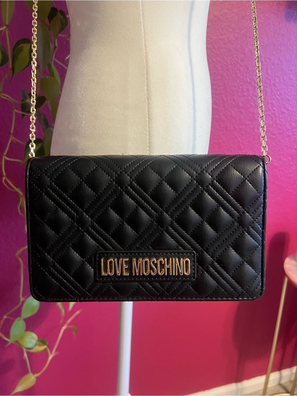 Love Moschino Black Quilted Crossbody with Gold Chain - Picture 2 of 5